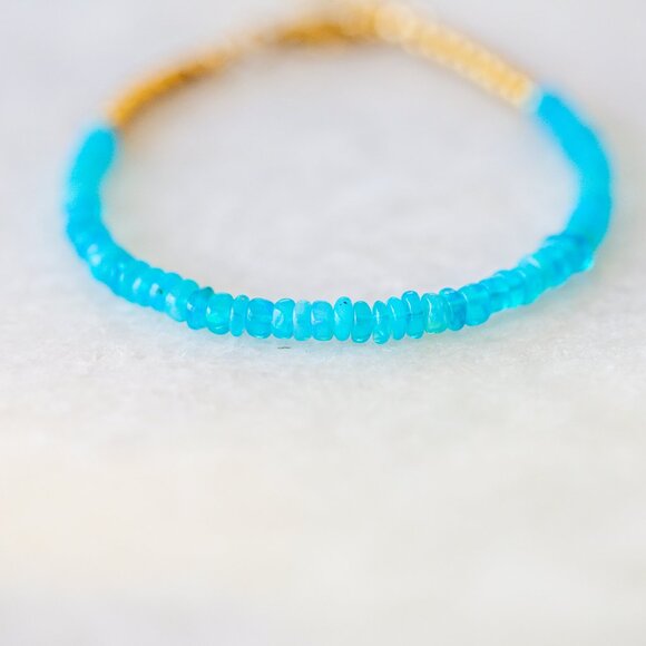 AAA Opal Beaded Bracelet Gold Chain Waterproof Ethiopian Fire Opal Bracelet - Picture 5 of 12